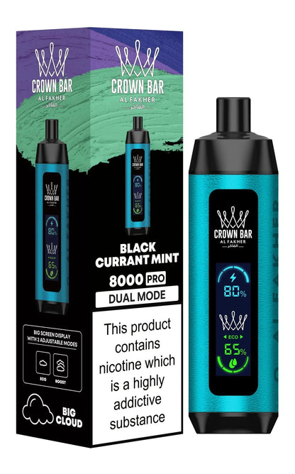 Al Fakher 8000 Pro Dual Mode Disposable Vape Box of 10 - Blackcurrant Mint - vapeukwholesale