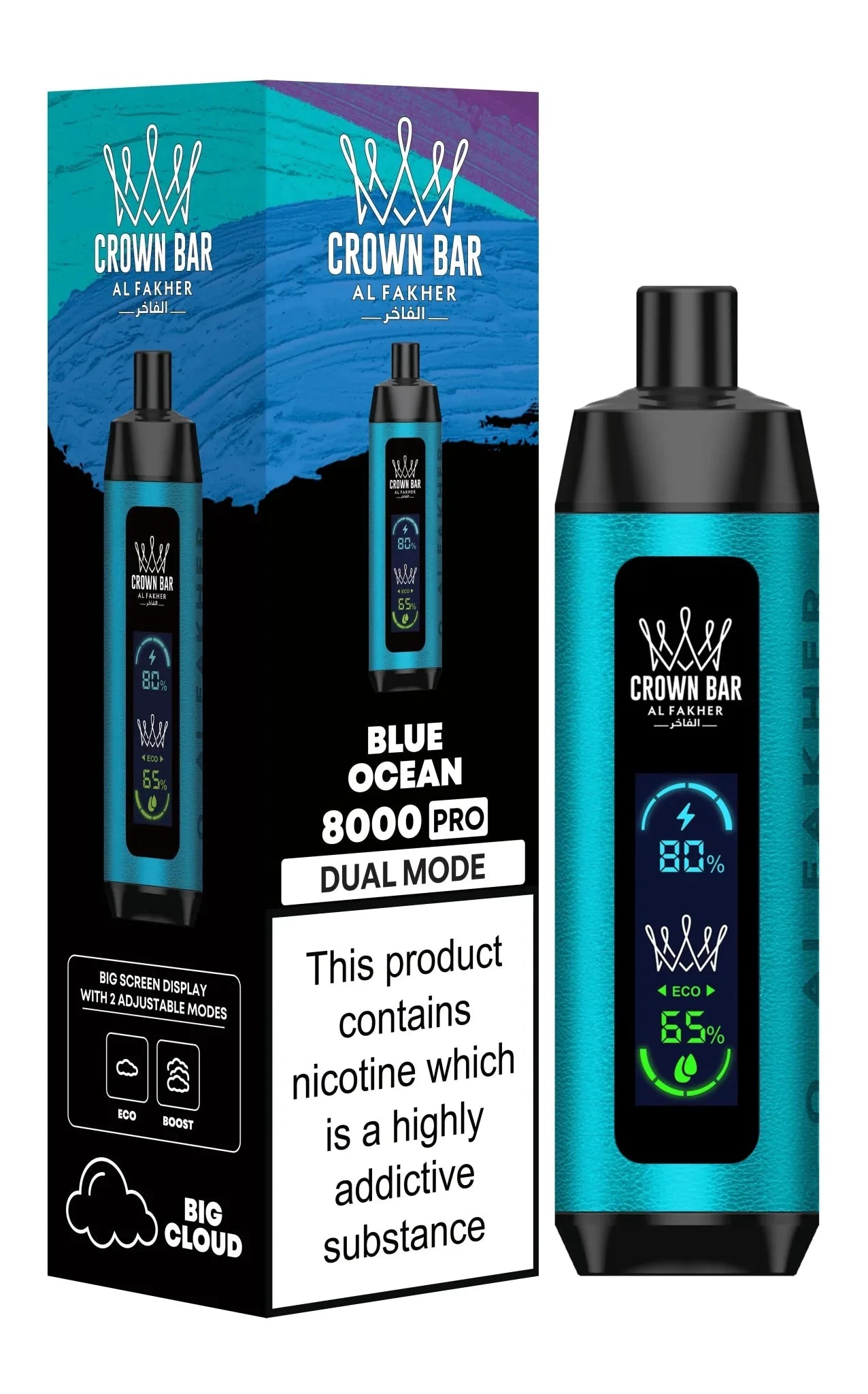 Al Fakher 8000 Pro Dual Mode Disposable Vape Box of 10 - Blue Ocean - vapeukwholesale