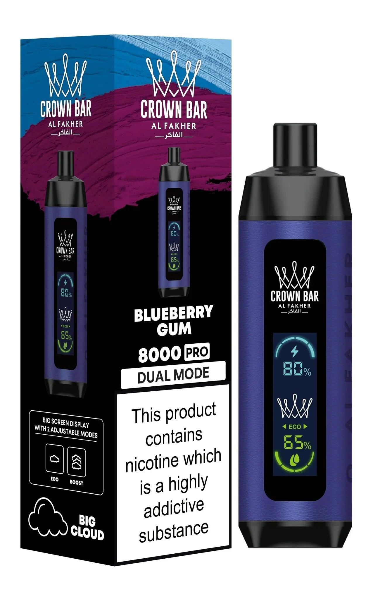 Al Fakher 8000 Pro Dual Mode Disposable Vape Box of 10 - Blueberry Gum - vapeukwholesale