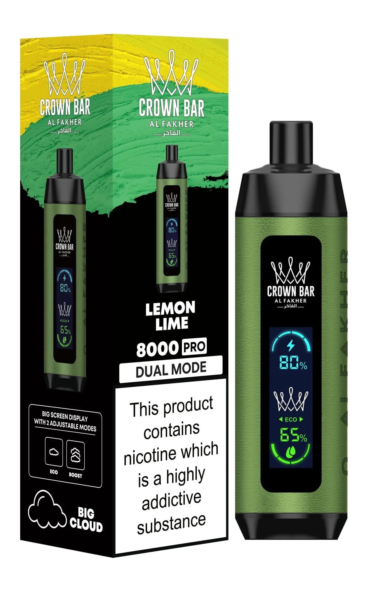 Al Fakher 8000 Pro Dual Mode Disposable Vape Box of 10 - Lemon Lime - vapeukwholesale