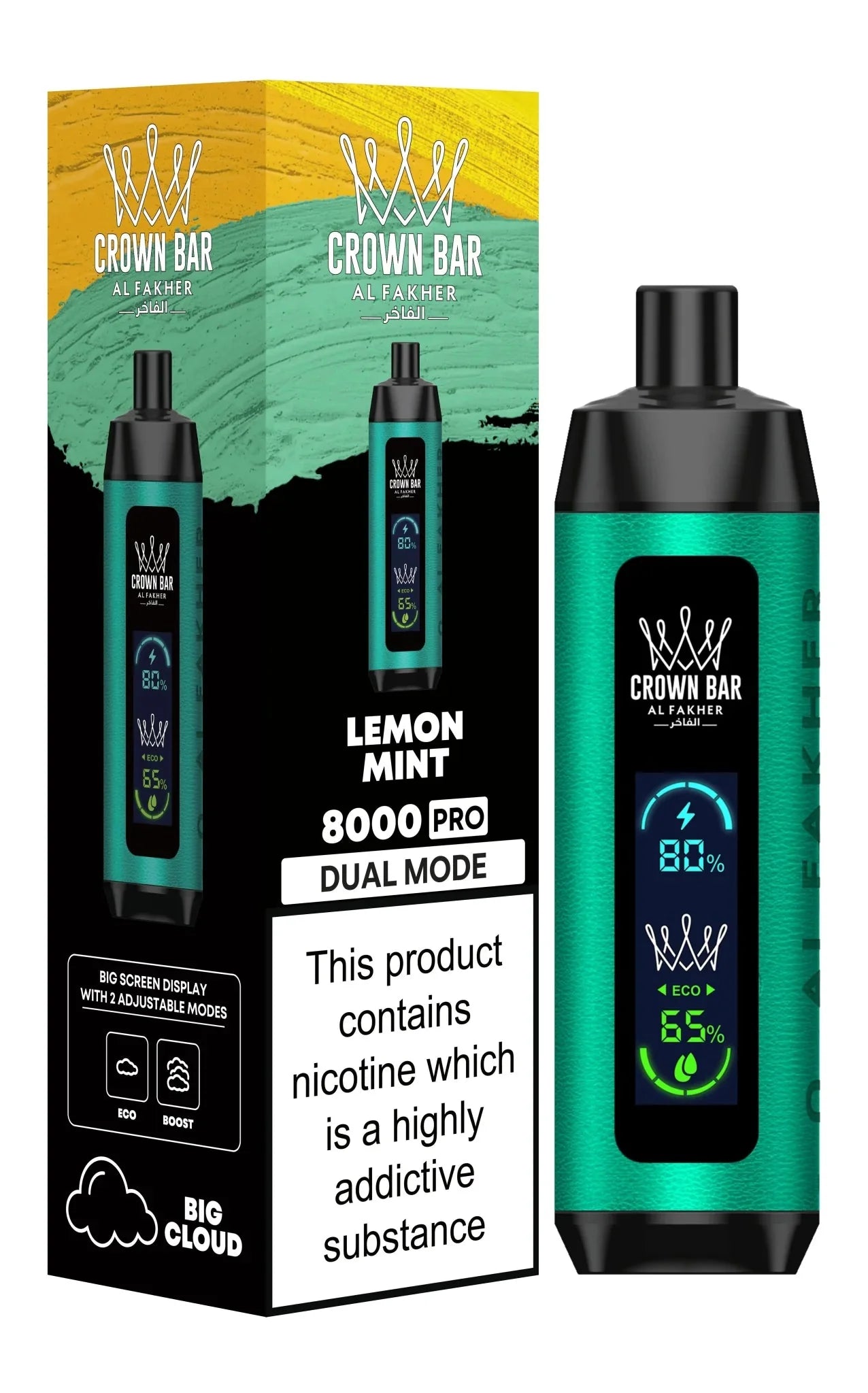 Al Fakher 8000 Pro Dual Mode Disposable Vape Box of 10 - Lemon Mint - vapeukwholesale