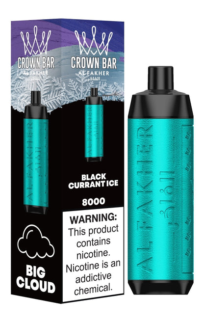 Al Fakher Crown Bar 8000 Puffs Disposable Vape Box of 10-Blackcurrant Ice-vapeukwholesale