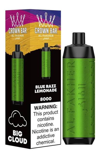 Al Fakher Crown Bar 8000 Puffs Disposable Vape Box of 10-Blue Razz Lemonade-vapeukwholesale