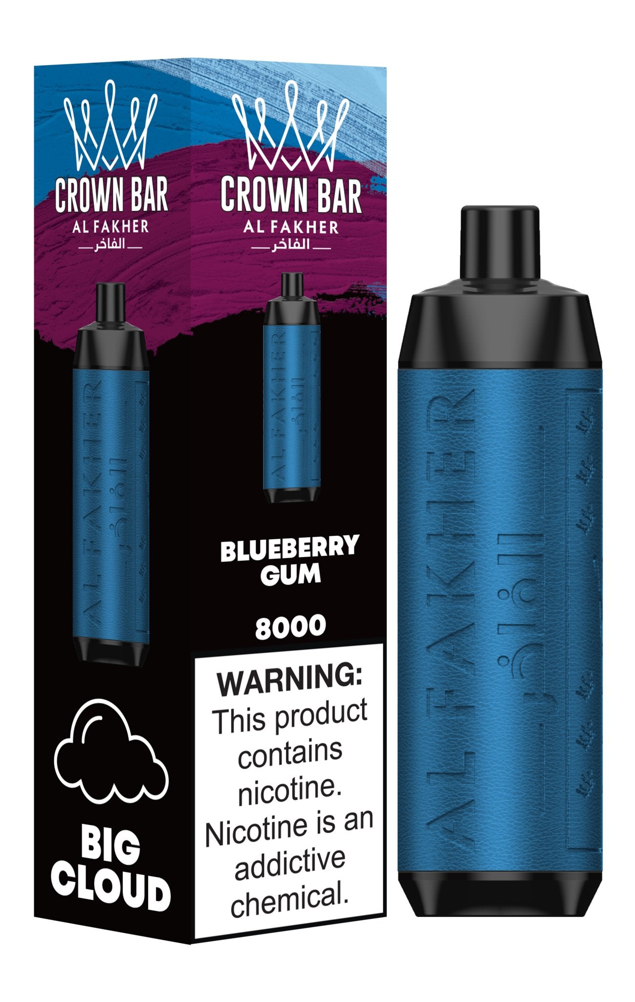 Al Fakher Crown Bar 8000 Puffs Disposable Vape Box of 10-Blueberry Gum-vapeukwholesale