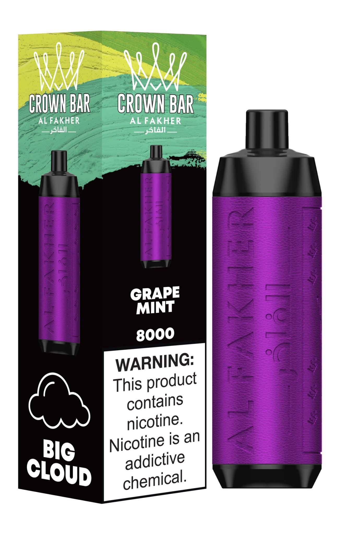 Al Fakher Crown Bar 8000 Puffs Disposable Vape Box of 10-Grape Mint-vapeukwholesale