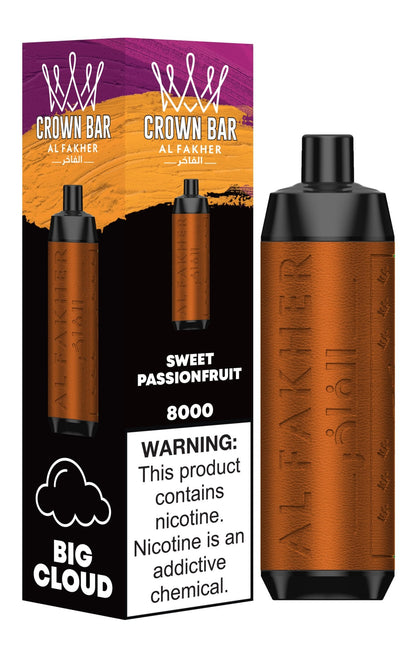 Al Fakher Crown Bar 8000 Puffs Disposable Vape Box of 10-Sweet Passionfruit-vapeukwholesale