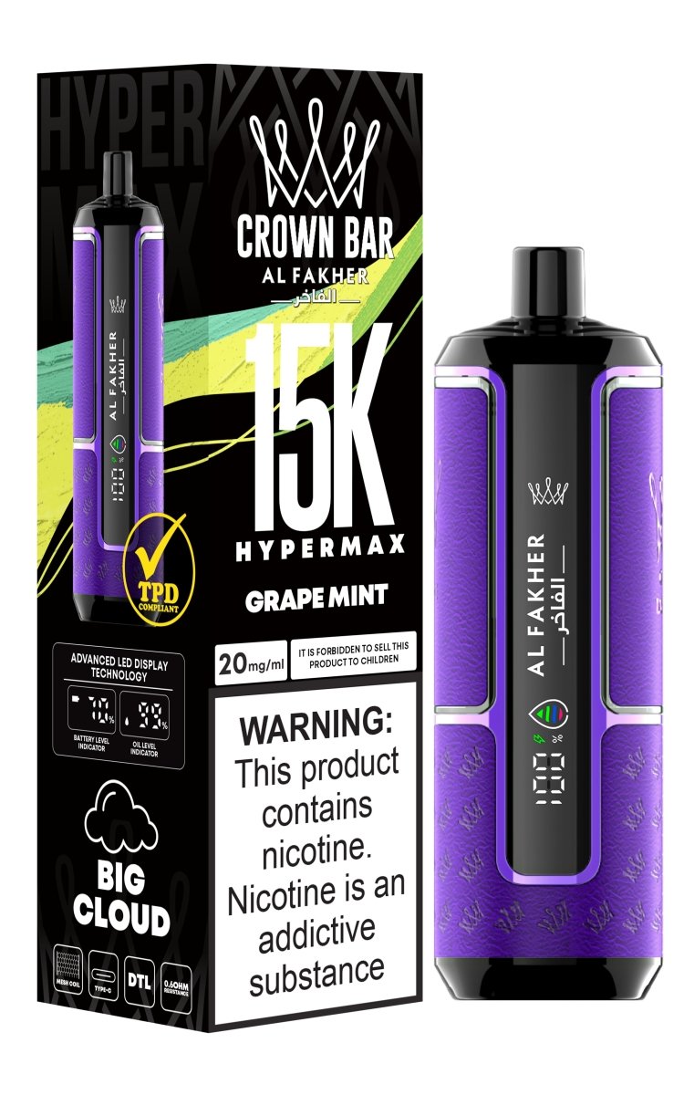 Al Fakher Hypermax 15k Puffs Disposable Vape (Box of 5) - Grape Mint - vapeukwholesale