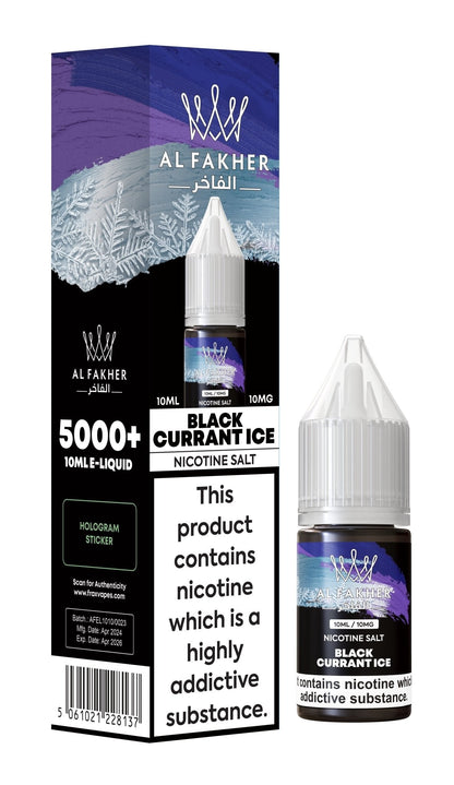 Al Fakher Nic Salt 10ml E-Liquid Box of 10-Blackcurrant Ice-vapeukwholesale