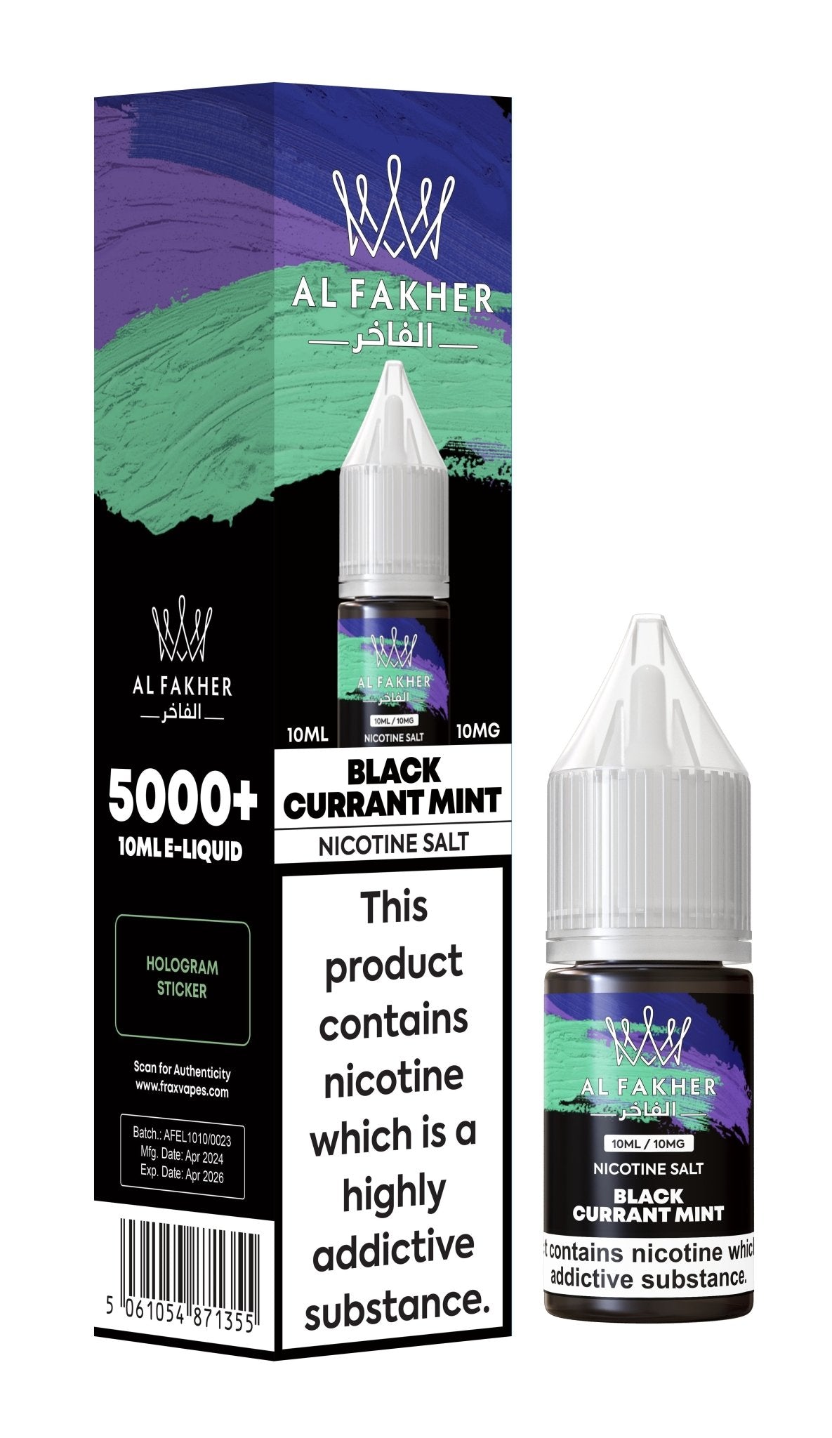 Al Fakher Nic Salt 10ml E-Liquid Box of 10-Blackcurrant Mint-vapeukwholesale