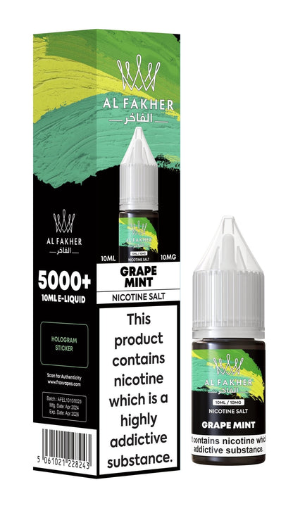 Al Fakher Nic Salt 10ml E-Liquid Box of 10-Grape Mint-vapeukwholesale