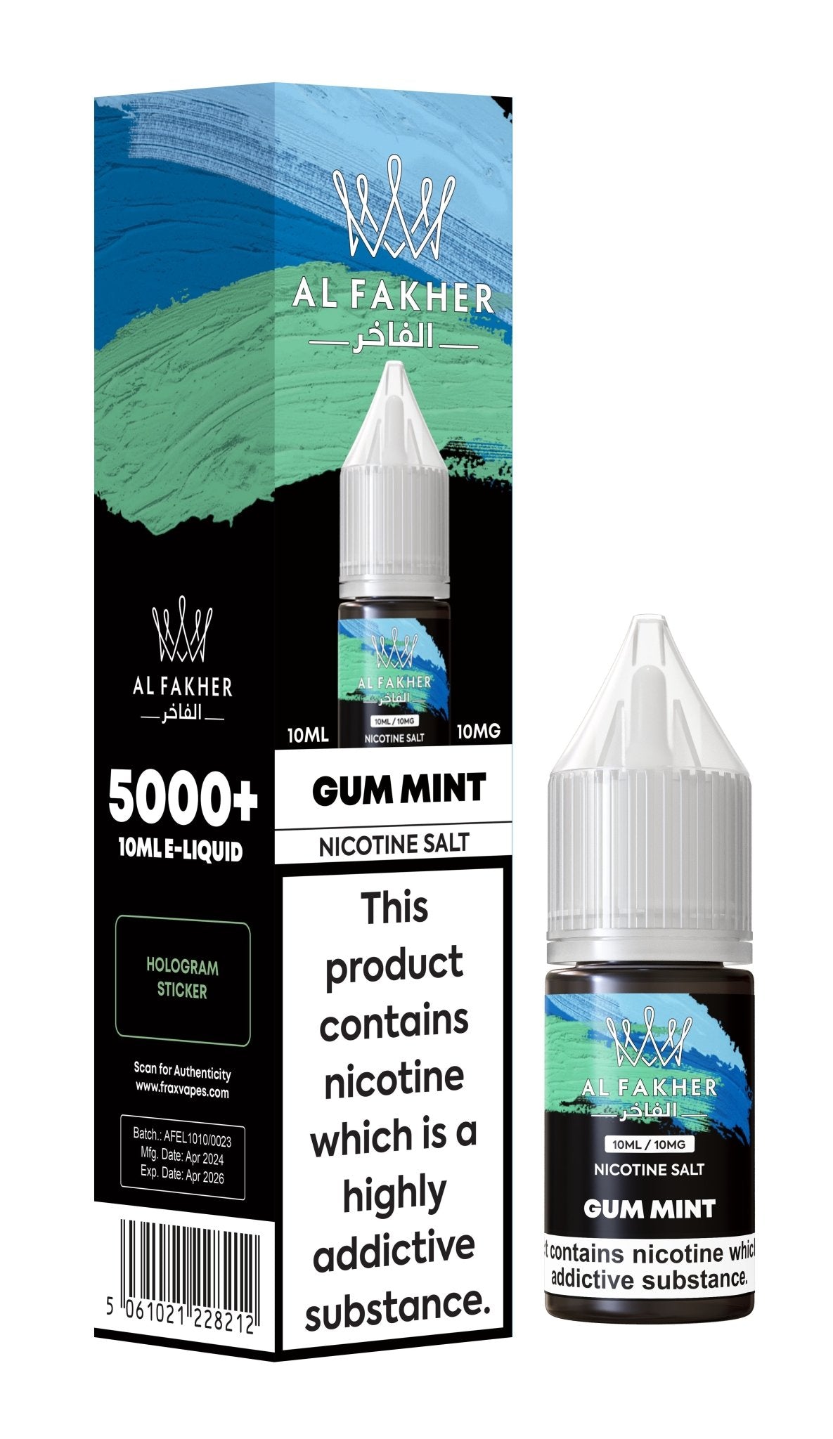 Al Fakher Nic Salt 10ml E-Liquid Box of 10-Gum Mint-vapeukwholesale