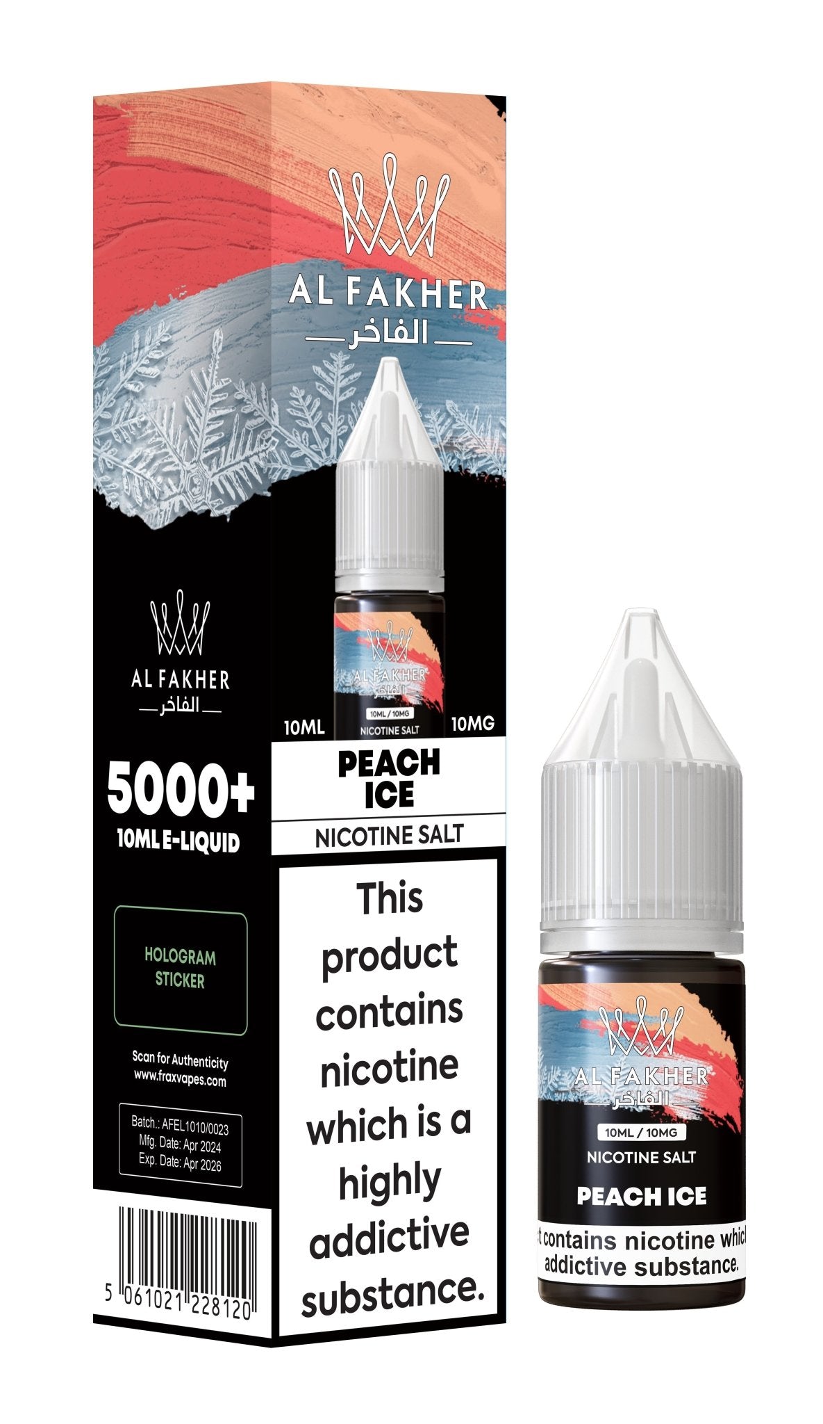 Al Fakher Nic Salt 10ml E-Liquid Box of 10-Peach Ice-vapeukwholesale