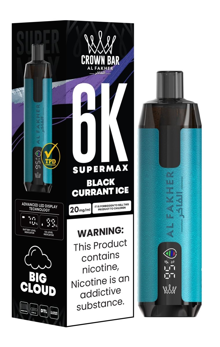 Al Fakher Supermax 6k Puffs Disposable Vape Pod Kit (Box of 5) - Blackcurrant Ice - vapeukwholesale