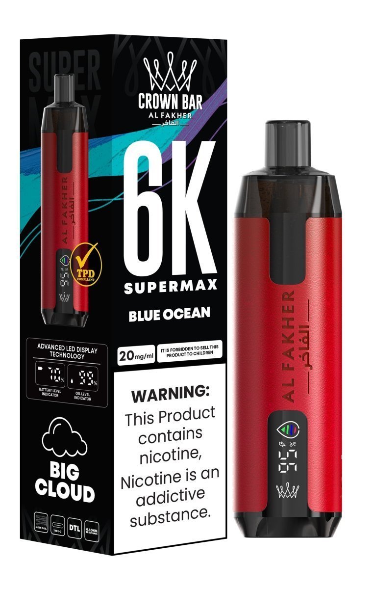 Al Fakher Supermax 6k Puffs Disposable Vape Pod Kit (Box of 5) - Blue Ocean - vapeukwholesale