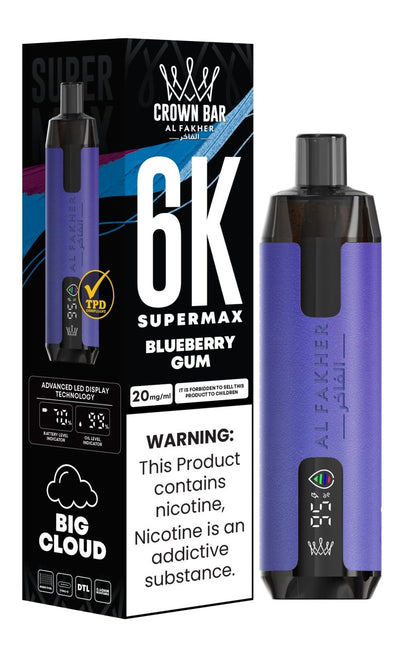 Al Fakher Supermax 6k Puffs Disposable Vape Pod Kit (Box of 5) - Blueberry Gum - vapeukwholesale