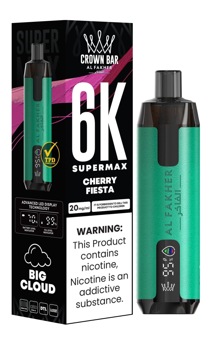 Al Fakher Supermax 6k Puffs Disposable Vape Pod Kit (Box of 5) - Cherry Fiesta - vapeukwholesale