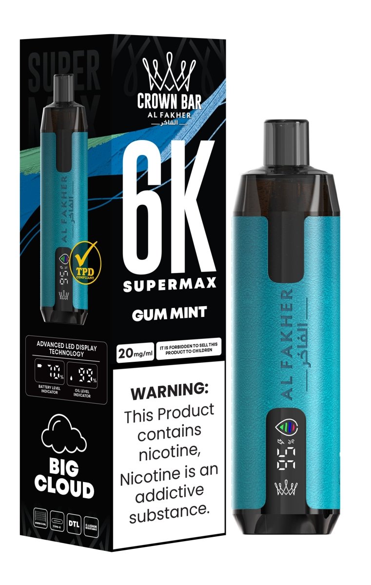 Al Fakher Supermax 6k Puffs Disposable Vape Pod Kit (Box of 5) - Gum Mint - vapeukwholesale