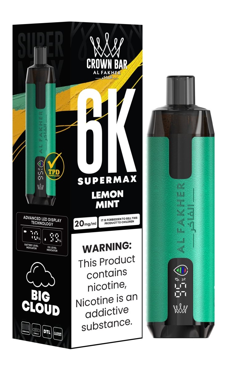 Al Fakher Supermax 6k Puffs Disposable Vape Pod Kit (Box of 5) - Lemon Mint - vapeukwholesale