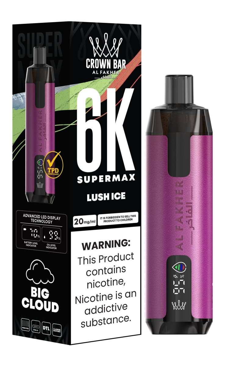 Al Fakher Supermax 6k Puffs Disposable Vape Pod Kit (Box of 5) - Lush Ice - vapeukwholesale