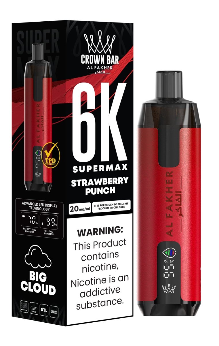 Al Fakher Supermax 6k Puffs Disposable Vape Pod Kit (Box of 5) - Strawberry Punch - vapeukwholesale