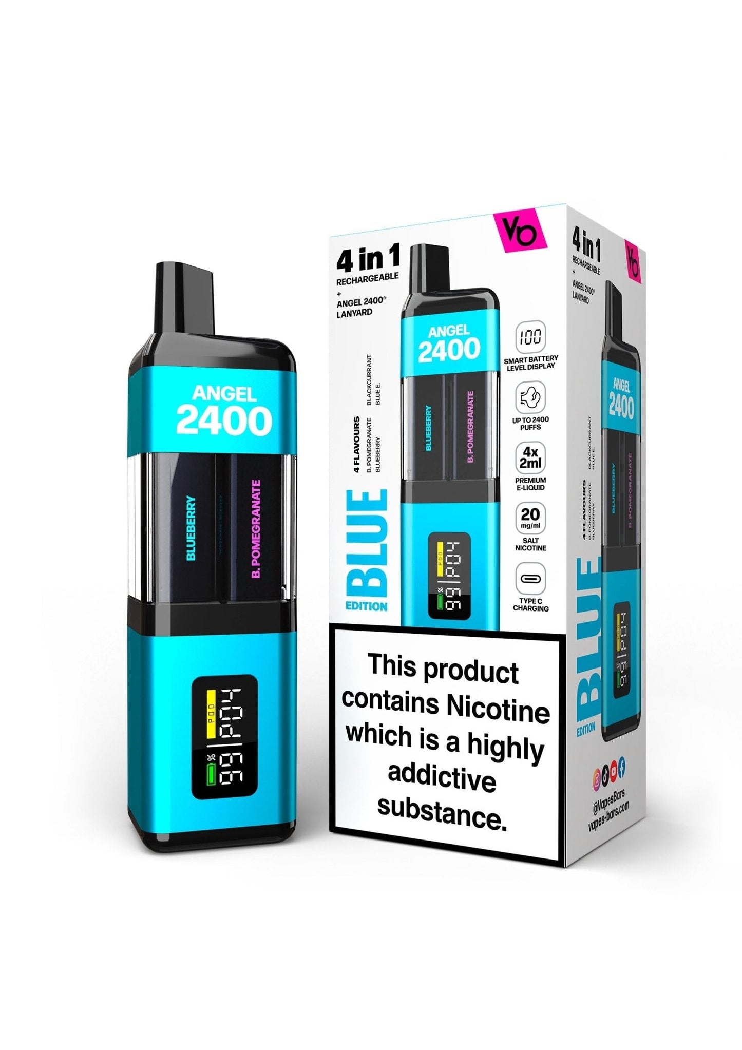 Angel 2400 Puffs Disposble Vape by Vapes Bars (Pack of 5)-Blue Edition (Multi Flavour)-vapeukwholesale