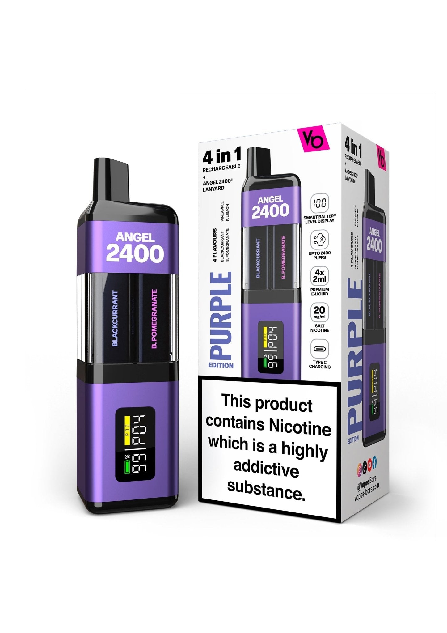 Angel 2400 Puffs Disposble Vape by Vapes Bars (Pack of 5)-Purple Edition (Multi Flavour)-vapeukwholesale