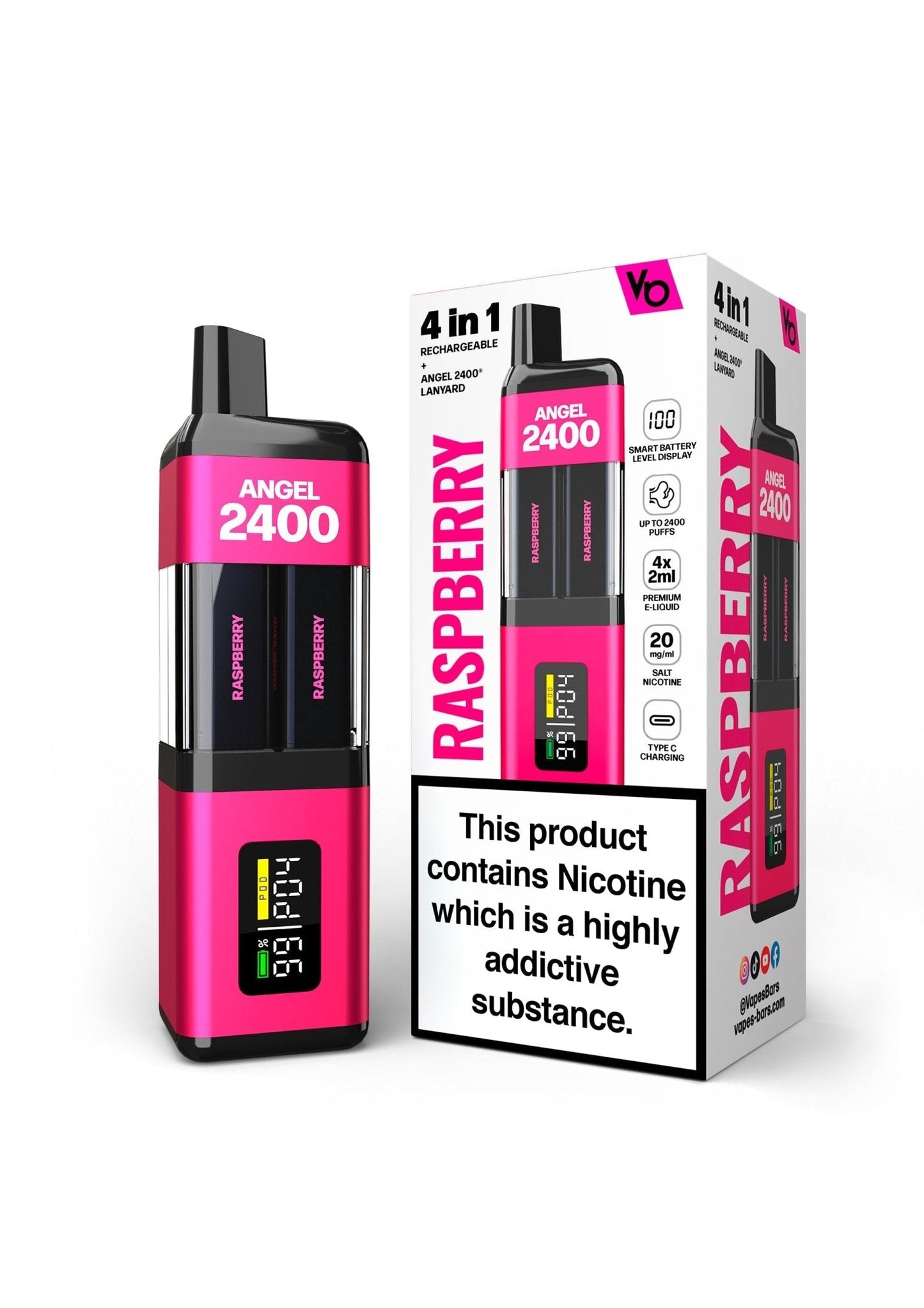 Angel 2400 Puffs Disposble Vape by Vapes Bars (Pack of 5)-Raspberry-vapeukwholesale