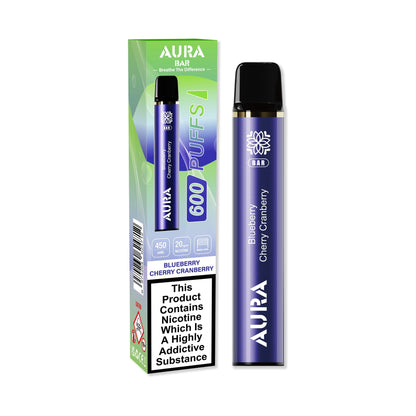 Aura Bar 600 Puffs Disposable Vape Pod Box of 10-Blueberry Cherry Cranberry-vapeukwholesale