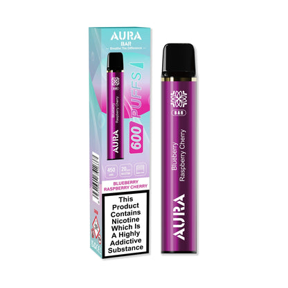 Aura Bar 600 Puffs Disposable Vape Pod Box of 10-Blueberry Raspberry Cherry-vapeukwholesale