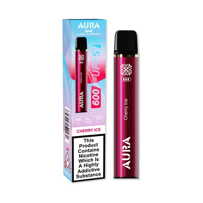 Aura Bar 600 Puffs Disposable Vape Pod Box of 10-Cherry Ice-vapeukwholesale