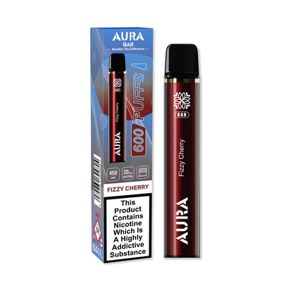 Aura Bar 600 Puffs Disposable Vape Pod Box of 10-Fizzy Cherry-vapeukwholesale