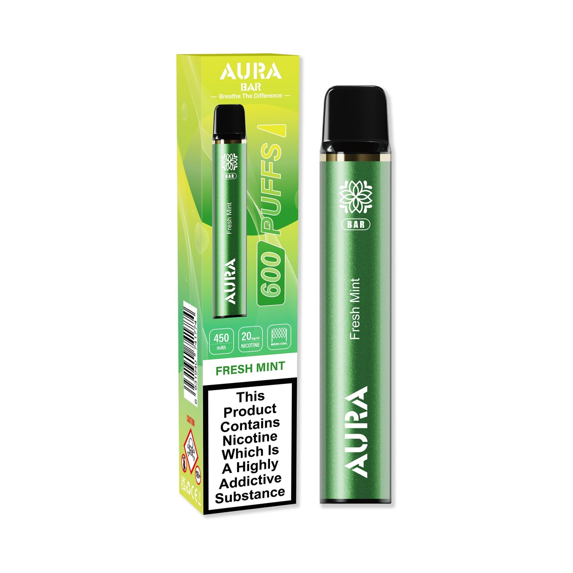 Aura Bar 600 Puffs Disposable Vape Pod Box of 10-Fresh Mint-vapeukwholesale