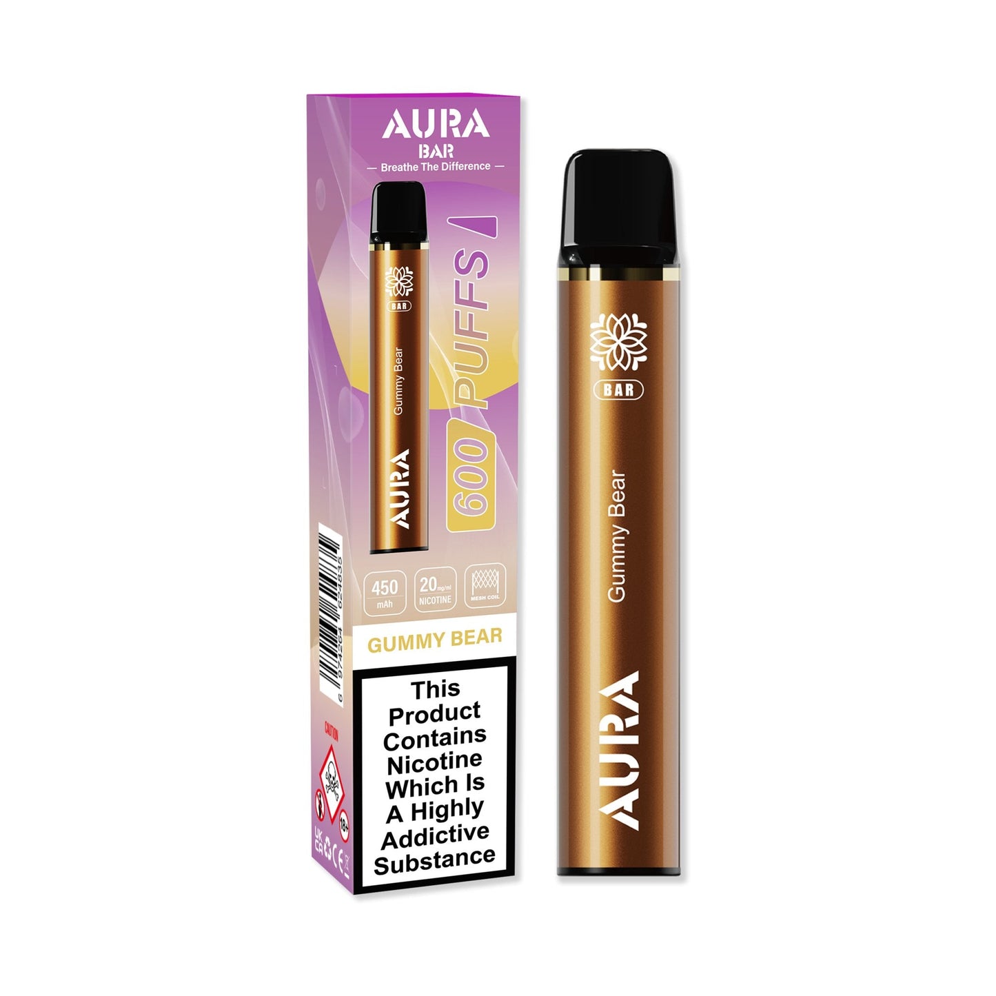 Aura Bar 600 Puffs Disposable Vape Pod Box of 10-Gummy Bear-vapeukwholesale