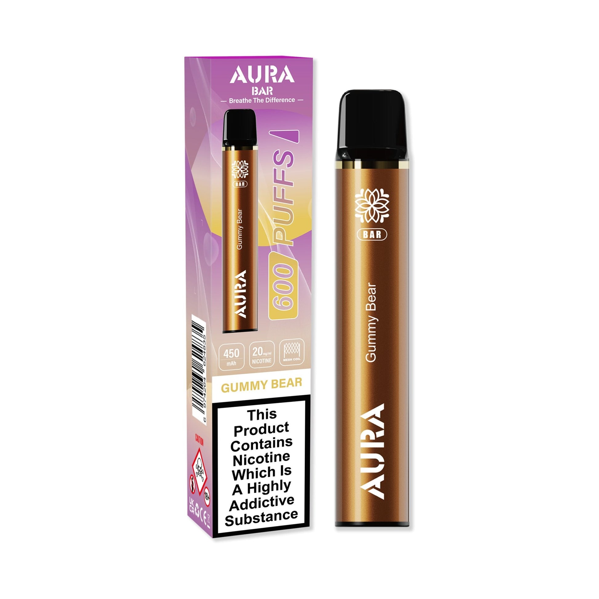 Aura Bar 600 Puffs Disposable Vape Pod Box of 10-Gummy Bear-vapeukwholesale