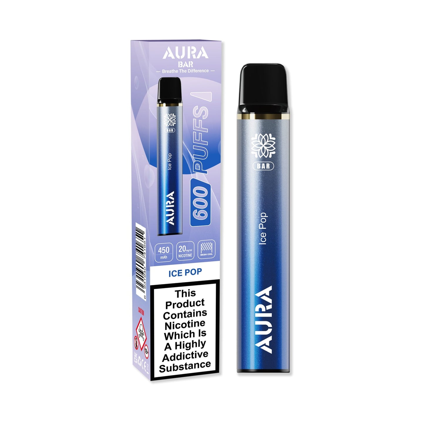 Aura Bar 600 Puffs Disposable Vape Pod Box of 10-Ice Pop-vapeukwholesale