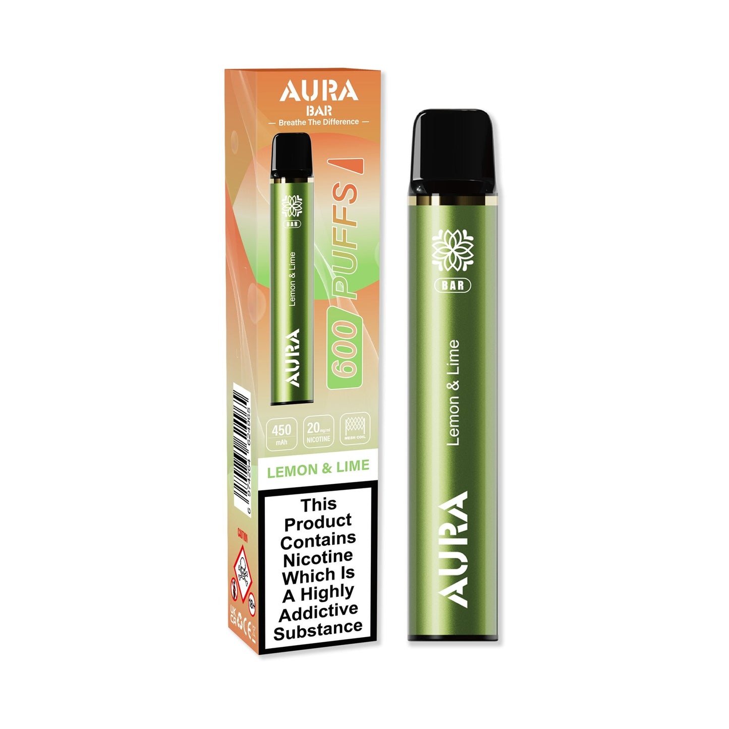 Aura Bar 600 Puffs Disposable Vape Pod Box of 10-Lemon & Lime-vapeukwholesale