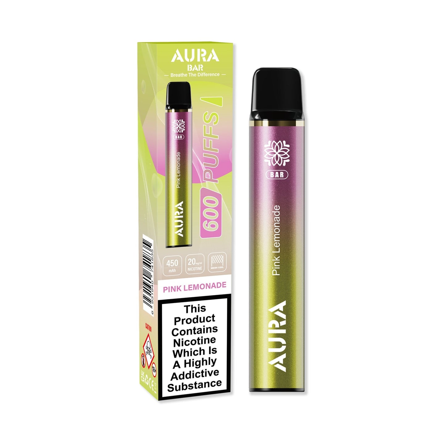 Aura Bar 600 Puffs Disposable Vape Pod Box of 10-Pink Lemonade-vapeukwholesale