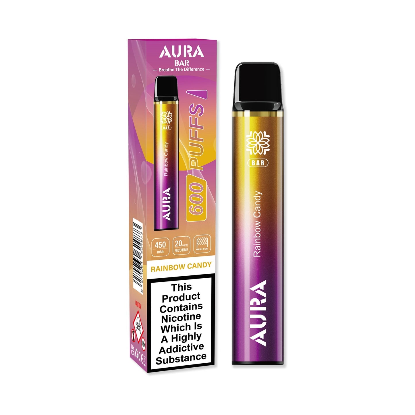 Aura Bar 600 Puffs Disposable Vape Pod Box of 10-Rainbow Candy-vapeukwholesale