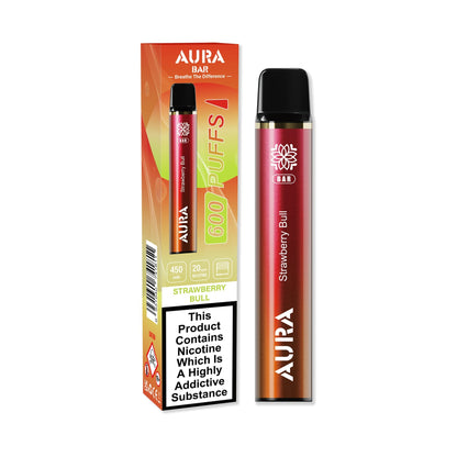 Aura Bar 600 Puffs Disposable Vape Pod Box of 10-Strawberry Bull-vapeukwholesale