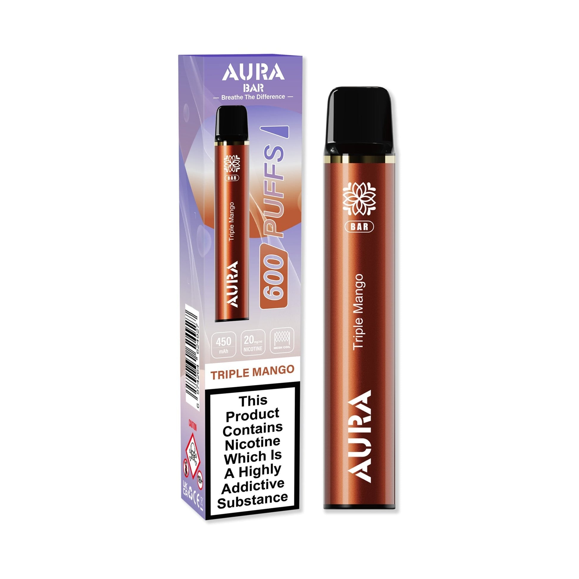 Aura Bar 600 Puffs Disposable Vape Pod Box of 10-Triple Mango-vapeukwholesale