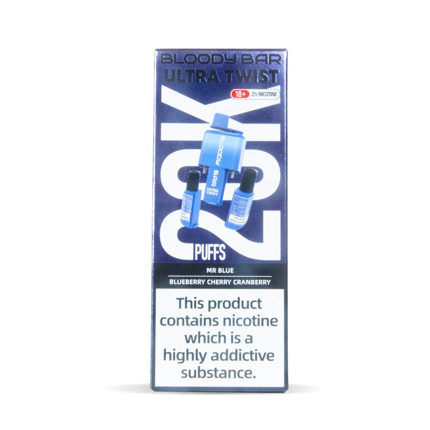 Bloody Bar Ultra Twist 20000 Puffs Disposable Vape - Box of 5 - Mr Blue/Blueberry Cherry Cranberry - vapeukwholesale