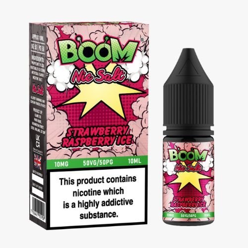 Boom Nic Salts 10ml E-liquids - Box of 10-Strawberry Raspberry Ice-vapeukwholesale