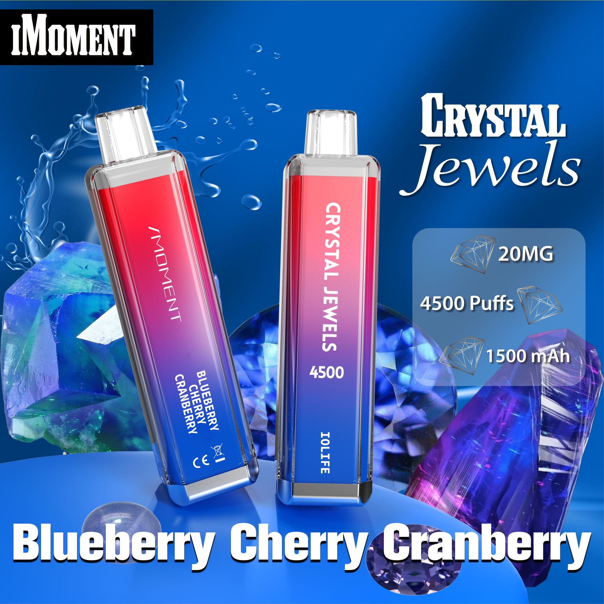 Crystal Jewels 4500 Disposable Vape Pod-Box of 10-Blueberry Cherry Cranberry-vapeukwholesale