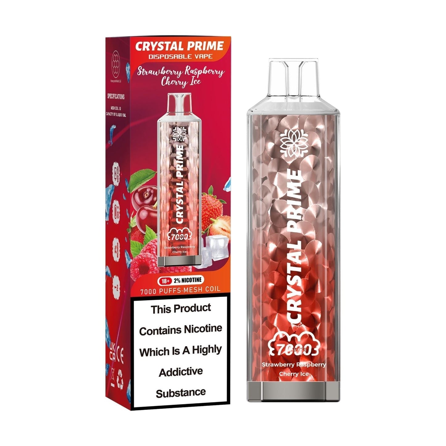 Crystal Prime 3D Effects 7000 Disposable Vape Full Carton (160 Pcs )-Strawberry Raspberry Cherry Ice-vapeukwholesale