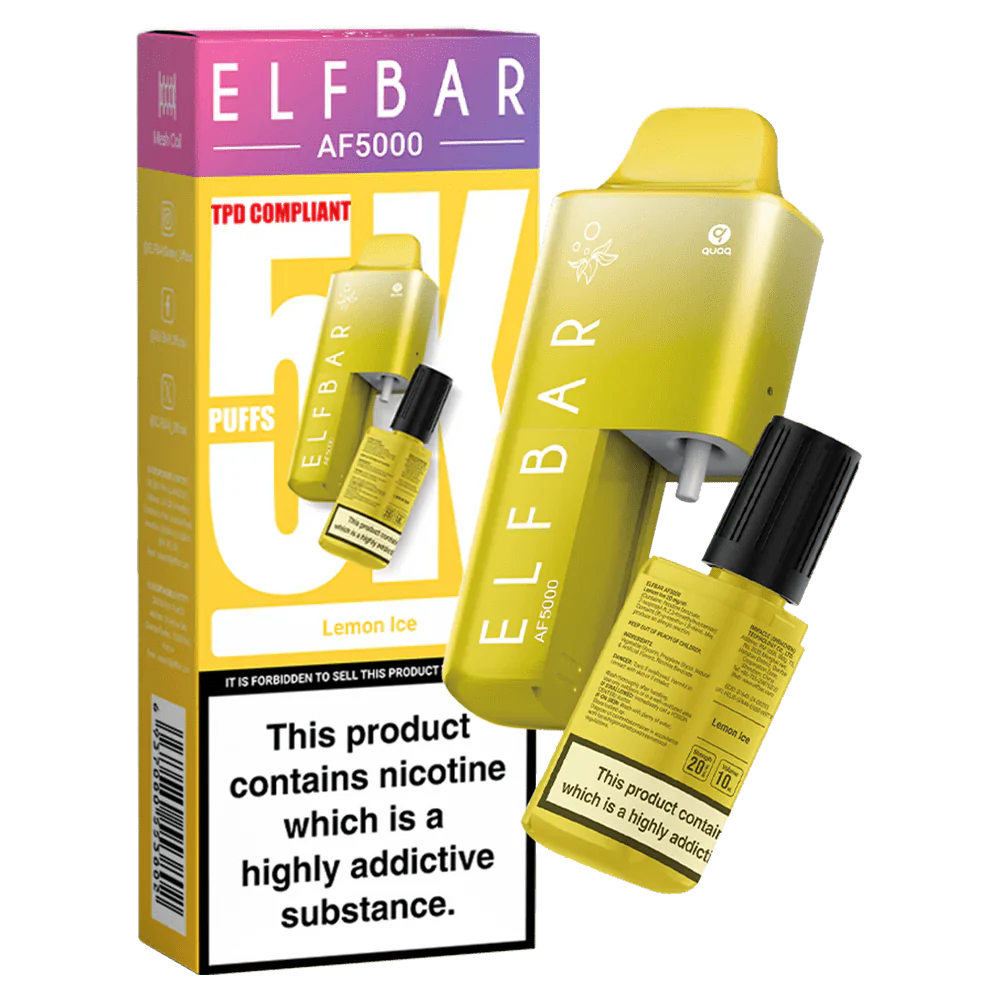 Elf Bar AF5000 Puffs Disposable Vape Device - Box of 5 - Lemon ice *New* - vapeukwholesale