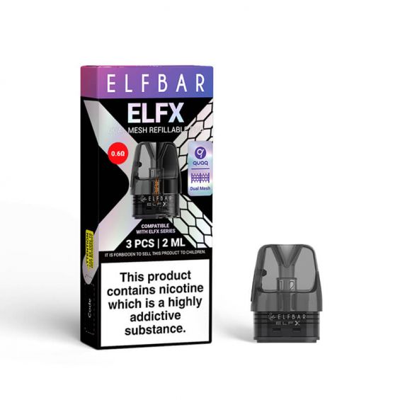 Elf Bar ELFX Empty Replacement Pods - Pack of 3 - 0.6 ohm - vapeukwholesale