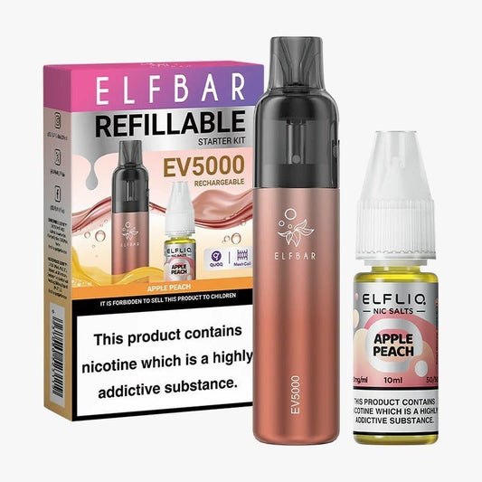 Elf Bar EV5000 Starter Kit & Elfliq Nic Salt 10ml E-Liquid Combo Pack-Apple Peach-vapeukwholesale