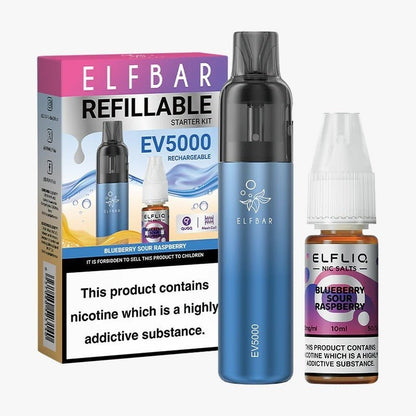 Elf Bar EV5000 Starter Kit & Elfliq Nic Salt 10ml E-Liquid Combo Pack-Blueberry Sour Raspberry-vapeukwholesale