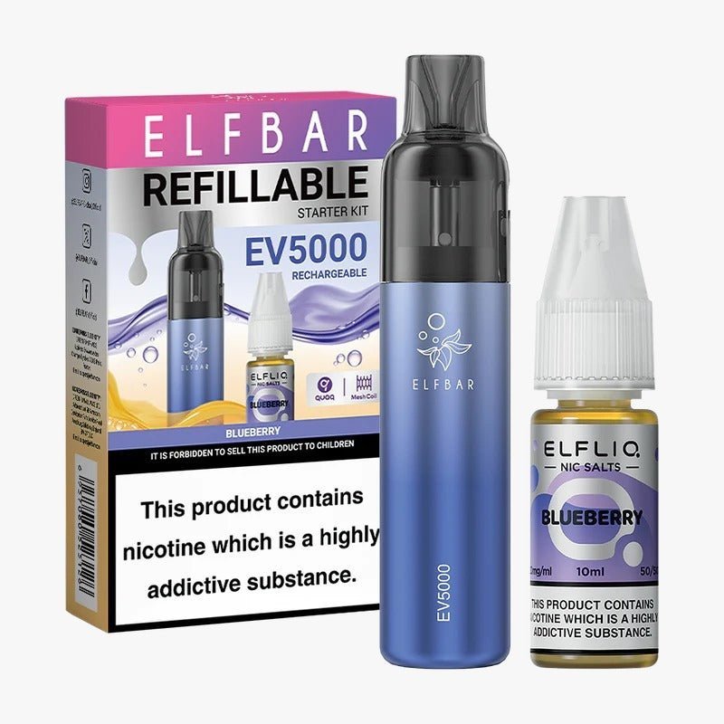 Elf Bar EV5000 Starter Kit & Elfliq Nic Salt 10ml E-Liquid Combo Pack-Blueberry-vapeukwholesale