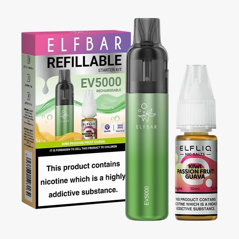 Elf Bar EV5000 Starter Kit & Elfliq Nic Salt 10ml E-Liquid Combo Pack-Kiwi Passion Fruit Guava-vapeukwholesale